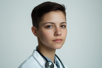 Aufkleber - A doctor or medical professional wearing a lab coat and using a stethoscope for examination