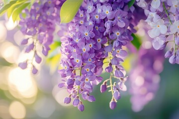 Poster - A bunch of purple flowers hangs from a tree branch