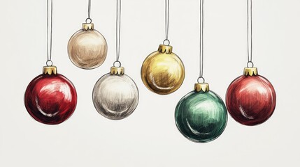 Poster - Christmas decorations, ornaments hanging from strings, festive atmosphere