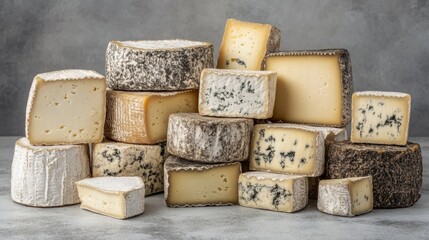Poster - A pile of cheese stacked high, perfect for display or use in photography