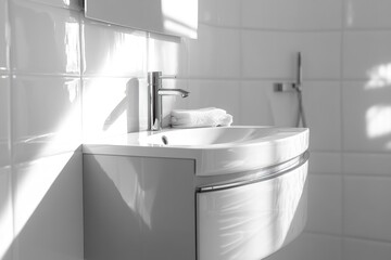 Aufkleber - A simple bathroom with a sink and a mirror