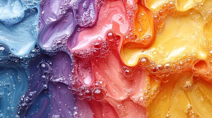 Poster - Vibrant, Multicolored Abstract Liquid Swirls with Bubbles Creating a Whimsical and Dynamic Texture Perfect for Art and Design Projects