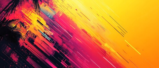 Poster - bright colors blend in a dynamic abstract form, capturing the essence of a sunset over a tropical la