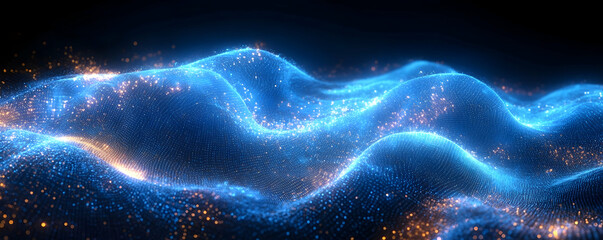Poster - Abstract Blue Wave Digital Particle Background