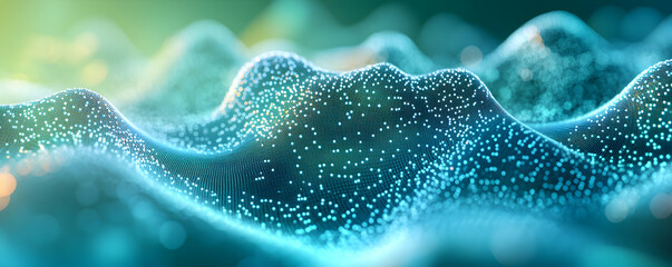 Poster - abstract blue digital landscape of light particles