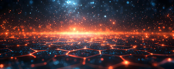 Poster - Abstract Network Glowing Particles Digital Art