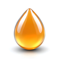 Poster - Orange liquid droplet reflecting light on a white background showcasing its smooth surface and vivid color