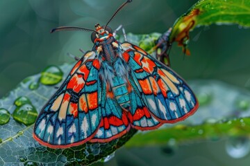 Poster - A close-up view of a butterfly perched on a leaf, with its delicate wings and body visible