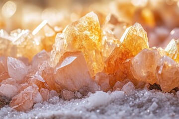 Poster - A close-up view of a collection of crystals surrounded by snow, perfect for winter-themed or nature-inspired designs