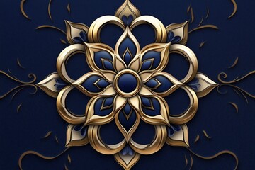 Poster - A mandala design in gold on a matte navy-blue background