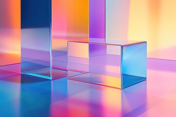 Poster - A pair of glass tables placed on the floor, perfect for use in a modern living space or office