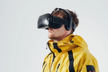 Poster - A person wearing a bright yellow jacket and black headphones, ready to record or listen to music