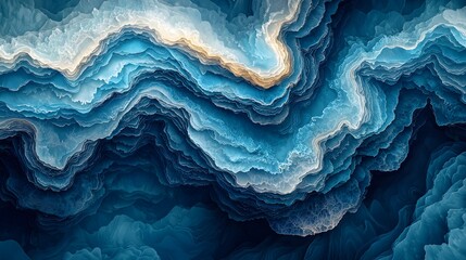 Poster - Stunning Abstract Waves in Blue Shades with Textured Layered Design Evoking Calmness and Serenity in Nature's Flowing Oceanic Elements
