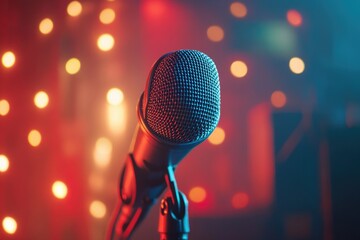 Aufkleber - A professional microphone set up with bright backlights, ideal for recording and photography studios