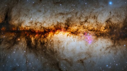 A magnificent image of the Milky Way galaxy, showcasing the vibrant starfields and swirling clouds of interstellar dust. 