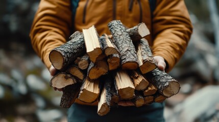 Aufkleber - A person carrying a pile of wood, possibly for firewood or building purposes