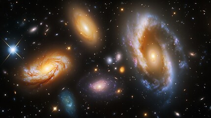 Wall Mural - a mesmerizing illustration of galaxies in realistic style, with intricate details of colorful swirli