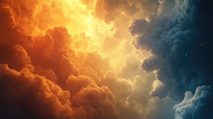 Poster - A beautiful orange and blue sky with clouds and stars