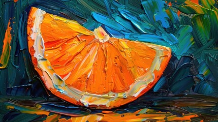 Poster - A detailed view of a painted orange on canvas, suitable for editorial use in articles about art, culture, and design