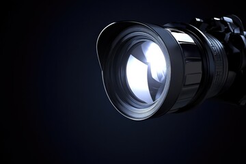 Poster - A detailed view of a camera with a light source illuminating the lens and surrounding area, suitable for use in tutorials, product photography, or advertising