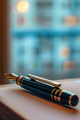 Poster - A close-up shot of a fountain pen sitting on a table, ready for use