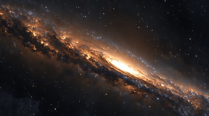 A realistic depiction of the Milky Way galaxy, focusing on its dynamic spiral structure filled with glowing stars and cosmic dust.