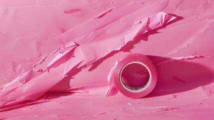 Canvas Print - Pink tape lying on a pink background, ideal for DIY or crafting projects