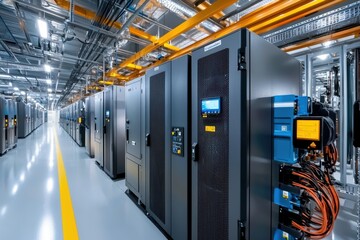 Poster - A large room with many black computer servers