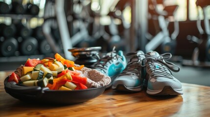 Poster - Fresh produce alongside athletic footwear in a still life arrangement, suitable for editorial or commercial use