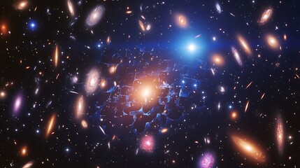 Wall Mural - a realistic depiction of galaxies in vibrant colors, with glowing nebulae and star clusters scattere