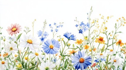 Aufkleber - A painting of a colorful field of wildflowers against a white background