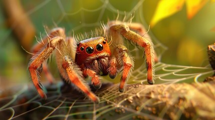 Aufkleber - A close-up shot of a spider sitting on a tree branch, waiting for prey