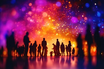 Aufkleber - A group of people standing in unison, their figures forming a silhouette against a vibrant and dynamic backdrop