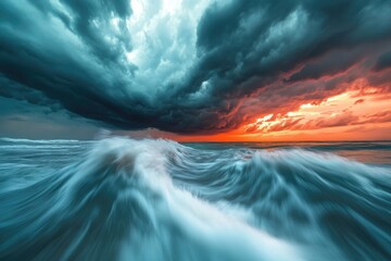 Poster - A large body of water with a cloudy sky above, suitable for use in travel, nature or weather-related themes