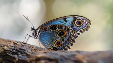 Aufkleber - A close-up shot of a butterfly perched on a tree branch, highlighting its delicate features