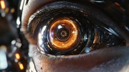 Poster - Futuristic Close-up of a High-Tech Cybernetic Eye with LED Details
