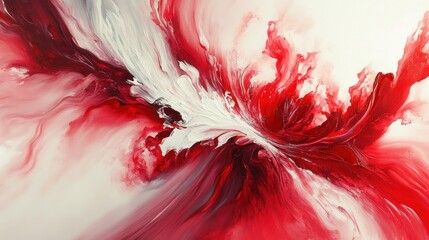 Poster - Vibrant Abstract Art with Red and White Swirls and Flowing Texture