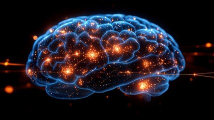 Poster - An illustrated view of the brain with highlighted areas emphasizing neural connections and activity