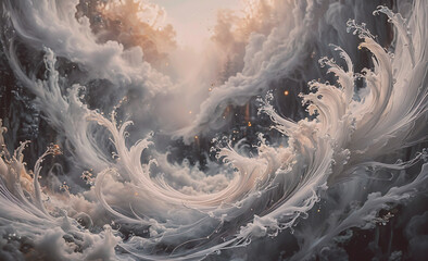 Poster - Large white wave with a lot of white spray coming out of it. The spray is coming out of the wave in a way that it looks like it's being pushed out by the wave