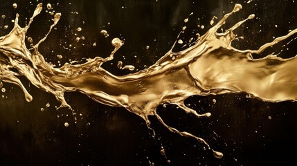 Poster - Golden Liquid Splash on Black Background Creating Dynamic Visuals