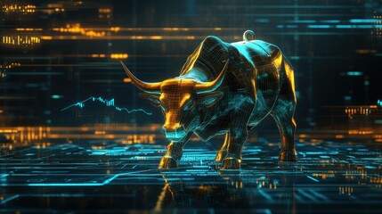 Poster - Digital Bull Symbolizing Market Growth and Financial Investment Trends