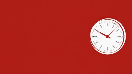 Poster - White Wall Clock on Red Background for Minimalist Design Concepts