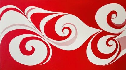 Poster - Abstract Red and White Swirl Design with Fluid Curves and Motion