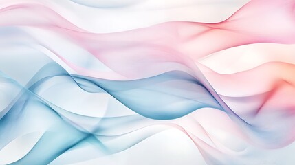 Poster - Wavy abstract lines create a fluid design in soft hues of blue and pink against a light background