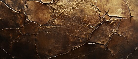 Poster - Surface features a rich golden hue with prominent cracks and irregular textures, reflecting light in various ways, showcasing a blend of colors and patterns