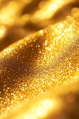 Poster - A stunning golden surface glimmers with light, showcasing an array of sparkles and textures, creating a captivating visual experience of luxury and elegance