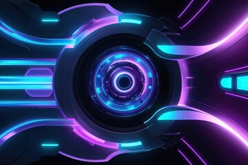 Poster - Futuristic Abstract Art Featuring Illuminated Blue and Purple Elements
