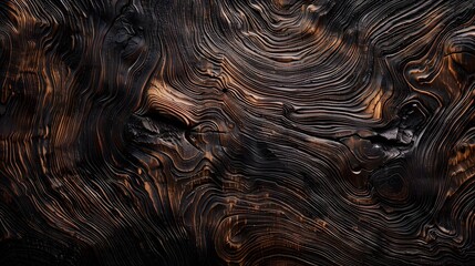 Poster - Textured Blackened Wood Surface with Intricate Lines and Patterns Created by Heat Exposure, Ideal for Backgrounds in Contemporary Design Projects
