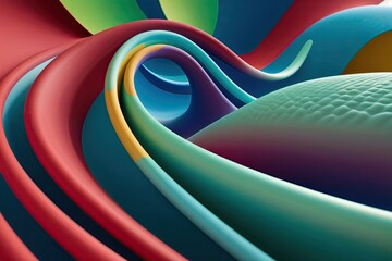 Poster - Contemporary Abstract 3D Wave Artwork Featuring Smooth Textures and Vibrant Colors