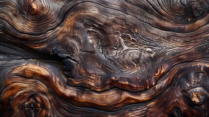 Poster - Close-Up View of Unique Patterns and Textures on Burnt Wooden Surface Showcasing Natural Beauty and Intricate Grain Designs in Rich Earthy Tones